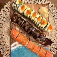 Vegan salmon roll, vegan unagi roll, vegan spicy tuna roll at Temple Goddess  in Milwaukee