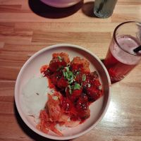 Red vegan kfc and hibiscus lemonade at K-Bar in Warsaw