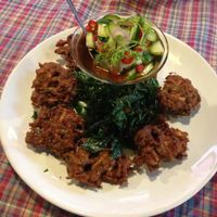 Banana Blossom Cakes (not really cake) an appetiser  Delicious  at Brown Rice Organic Bistro in Chiang Mai