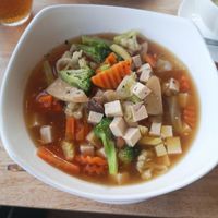 Mixed vegetable and Tofu soup at Tree House Cafe in Koh Tao