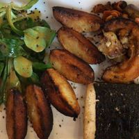 Nori tofu with wedges and roasted root veg. Yummy at La Goutine in Limoux