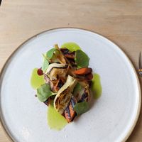 Grilled vegetables with celeriac puree and balsamic dressing at Wilson's  in Bristol