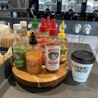 Hot sauces for the vegan breakfast burritoo  at Alltown Fresh in Hopkinton