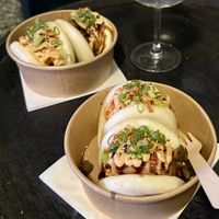 Vegan tofu and mushroom; bbq jackfruit and crispy onion bao buns   at Bao Down in Newcastle Upon Tyne