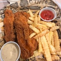 The delicious buffalo lion’s mane tenders! Also available plain or with BBQ sauce and they come with a hefty serving of fries! They come in a 4 piece or a 6 piece! at Vegan Bar in Naperville
