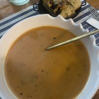 Smoked tomato soup with sundried tomato focaccia   at The Stowaway Gastrobar in Roatan