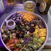 Buddha bowl (it doesn’t list it as an ingredient but request the bowl without yoghurt)   at Golden Bamboo in Vang Vieng