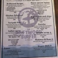 Menu  at Driftwood Hostel in El Paredon