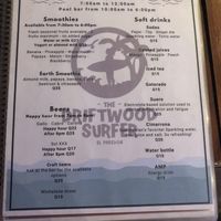 Menu  at Driftwood Hostel in El Paredon