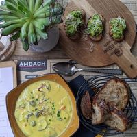 seasonal tom yam soup and avocado stulle at Ambach in Idstein