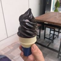 Soft serve dipped in chocolate at Vegan Way Cafe in Probolinggo