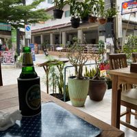 Looking out from the restaurant, cold beer in hand.  at Patong Corner Restaurant in Phuket