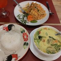Pad thai, green thai curry with rice at Patong Corner Restaurant in Phuket