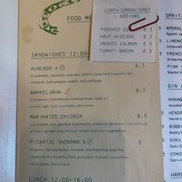 Menu  at de Tulp in Amsterdam