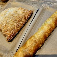 Spinach borek and cherry pastry at Backstube Bergen in Bergen