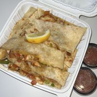 vegan shrimp quesadilla (huge portion)  at Ranchos Cocina in San Diego