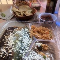 Trio of enchiladas, plus vegan cheese on top!  at Ranchos Cocina in San Diego