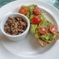 Avocado toast. Side of impossible burger.  at Vacation Cafe in Nassau