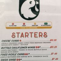 Menu clearly denotes vegan options   at Brew Bird in Fargo