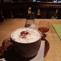 Hot chocolate with cream, vegan at Hirschbachstueberl in Lenggries