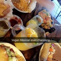 vegan (tofu) fajitas, tofu scramble, fried veggie taco & pitcher of mimosa at Pokez in San Diego