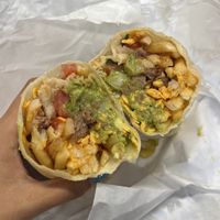 vegan beyond california burrito with vegan cheesee  at Pokez in San Diego
