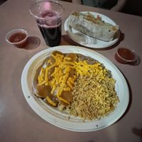 Tofu potato enchiladas, impossible California burrito, agua fresca  at Pokez in San Diego