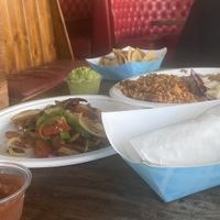 Vegan chorizo breakfast plate with sautéed veggies   at Pokez in San Diego