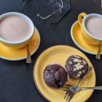 Chocolate-Cherry (left) and Chocolate-marzipan (right) at Muffins and More in Riga