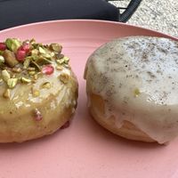 Pistachio on left, chai cream on right   at The Better Donut - temporarily closed in Tulum