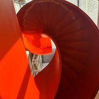 Spiral staircase to the restaurant. at Bixos Coimbra in Coimbra