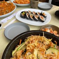 Pancake, kimbap, tteokbokki and bibimbap  at Imonay Korean Restaurant in Toronto