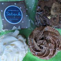 Chocolate and vanilla cupcakes, brownie and peanut butter bar. at Satvik Eggless Bakery in Dublin