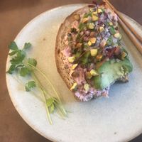 Open avocado sandwitch  at Cafe Gallery Sun 燦 in Kyoto