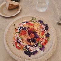 Tomato and spring veg pasta with bread  at Cafe Gallery Sun 燦 in Kyoto