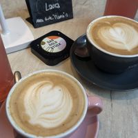 cappuccino and café latte with oatmilk  at Café "das Goldstück" in Vienna