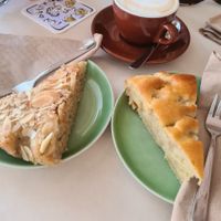 Almond cake, pear cake and Cappuccino with oat milk at Ribollita in Coburg