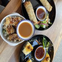 Spring rolls, coated and fried tofu and tofu with lemongrass  at Vui Ve in Berlin