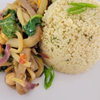 Warm couscous with stir-fried veggies at Farmer's Table in Rock Sound