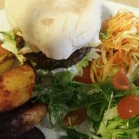 American burger at Global Tribe Cafe in Leeds