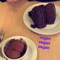 chocolate icecream and chocolate cake - both amazing! at Global Tribe Cafe in Leeds