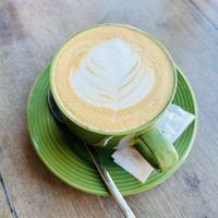 Latte - soy or almond mylk available   at FARE - Bar in Pristina
