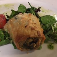 Spinach 'sausage' in filo dough with pesto at Essencia in Porto