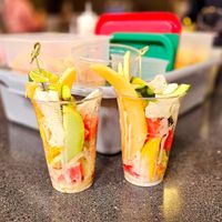 Sweet fruit cup with sweet coconut cream at Vegan Chula at 51 & Tel in Oakland