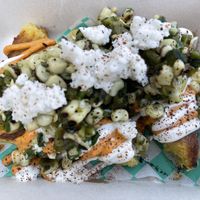 Corn cakes  at Vegan Chula at 51 & Tel in Oakland