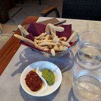 Vegan appertizer with two sauces at Buddha Soul in Venice