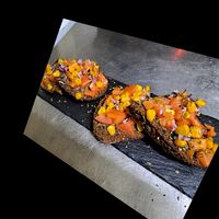 Vegan bruschetta made with homemade olive paste and veggies at Sweet Lounge Cafe & Restaurant in Armacao De Pera