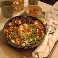 "Houmus or hummus?" bowl and falafel side. at Rimon in Bordeaux