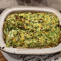 Vegan lasagna with zucchini, broccoli, coconut and cheese   at Shastlivetsa Vitoshka - Ресторант Щастливеца Витошка in Sofia