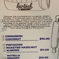 Menu/prices as of October, 2024  at Kürtősh - Darling Square in Haymarket